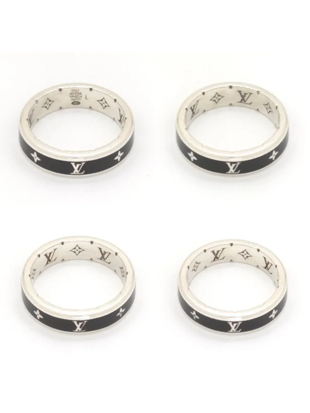 Louis Vuitton Ring LV Spike L No Sterling Silver Black Enamel Monogram Signature